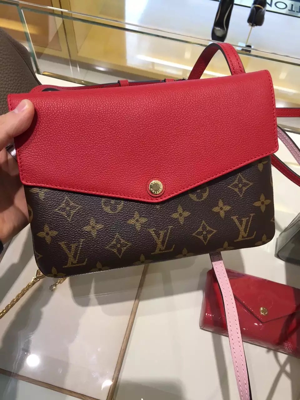 Louis Vuitton Monogram Grained Calf Clutch M50184 Cherry
